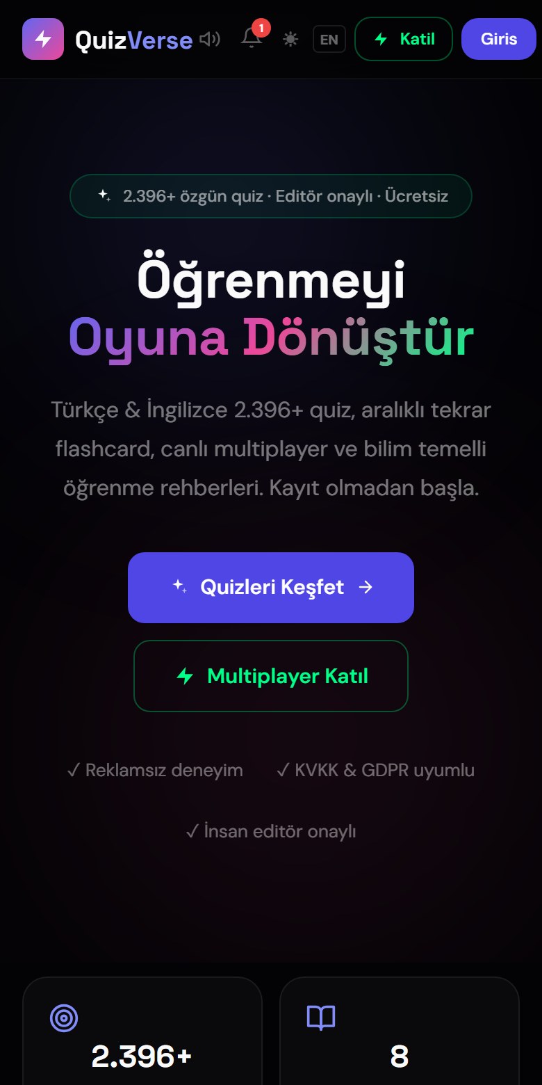 QuizVerse — Mobil mockup